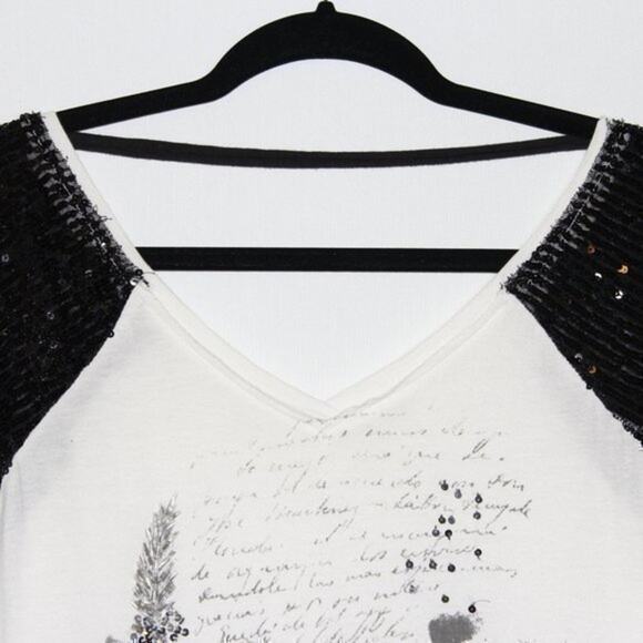 Black Sequin Sparkle T-shirt Blouse Size Medium - Picture 3 of 4